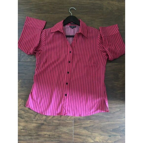 Elementz Stretch Hot Pink Striped Botton-up Blouse Size M - Picture 6 of 9